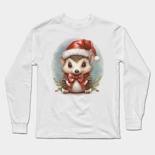 cute little hedgehog wearing a santa hat Long Sleeve T-Shirt